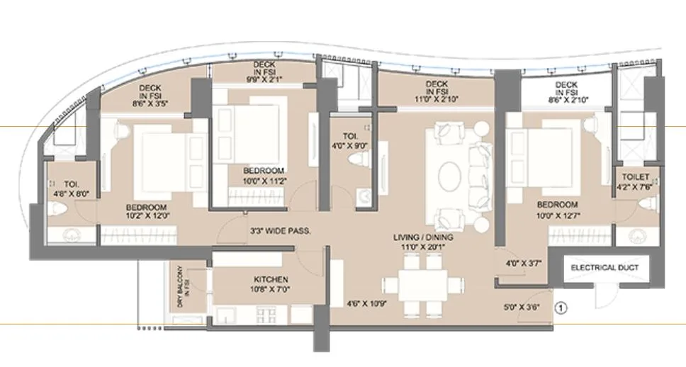 Avenue 1 2BHK (01) Typical Floor Plan