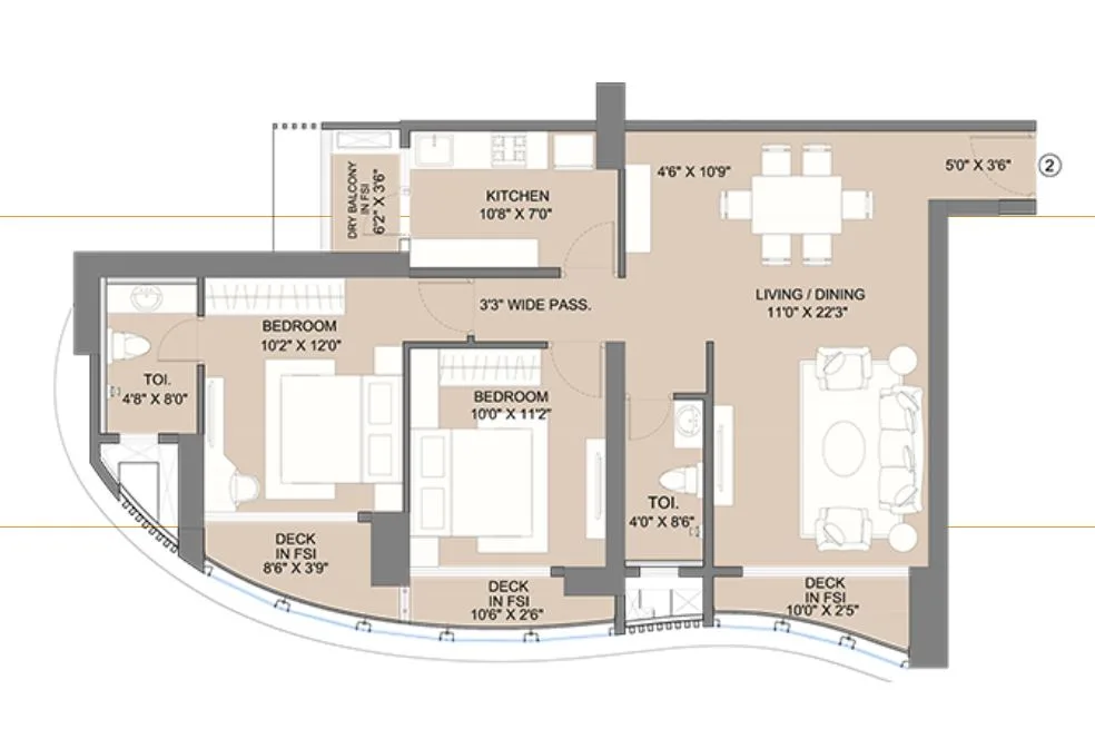 Avenue 1 2BHK (02) Typical Floor Plan