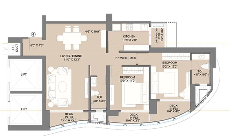Avenue 1 2BHK (04) Typical Floor Plan