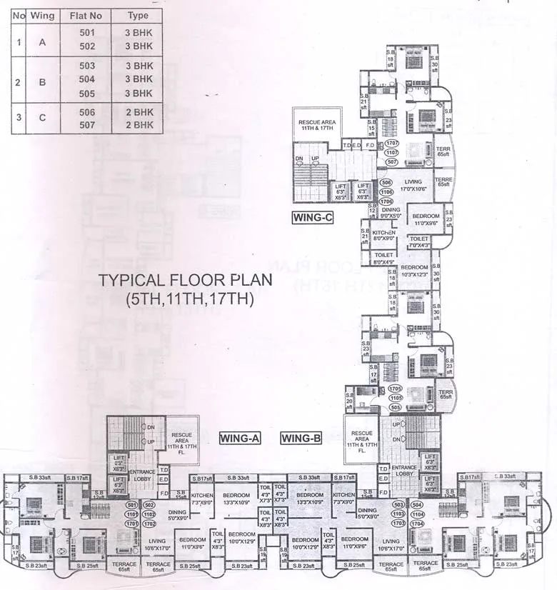 5th 11th and 17th Floor Plan