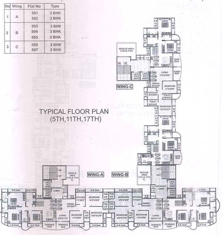 5th 11th and 17th Floor Plan
