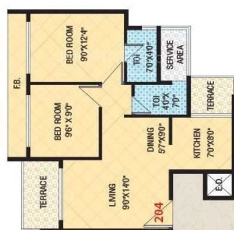 2BHK floor plan