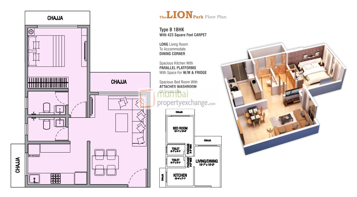1 BHK Floor Plan