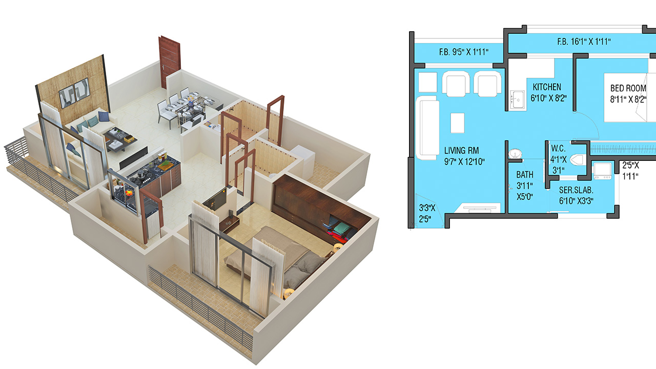 Paradise 1BHK Plan