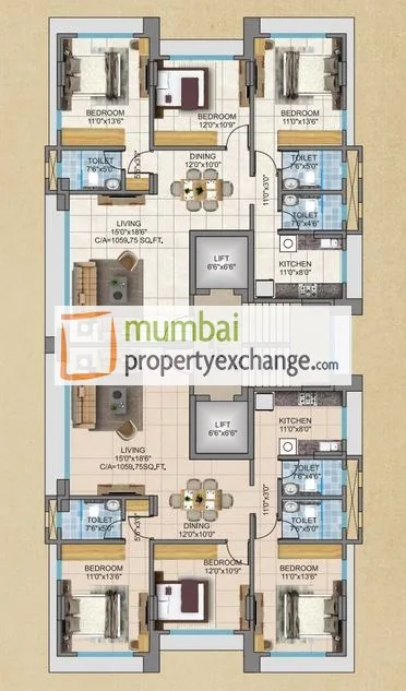 3BHK Floor plan