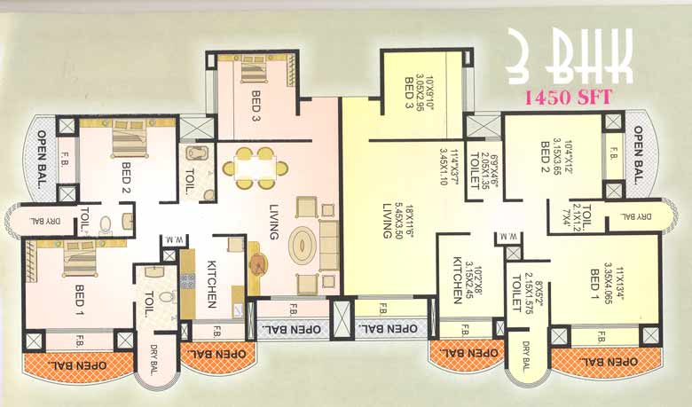 3BHK Floor Plan
