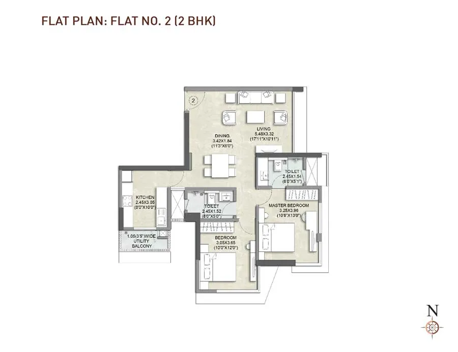 Kalpataru Woodsville Flat No 2-2BHK plan