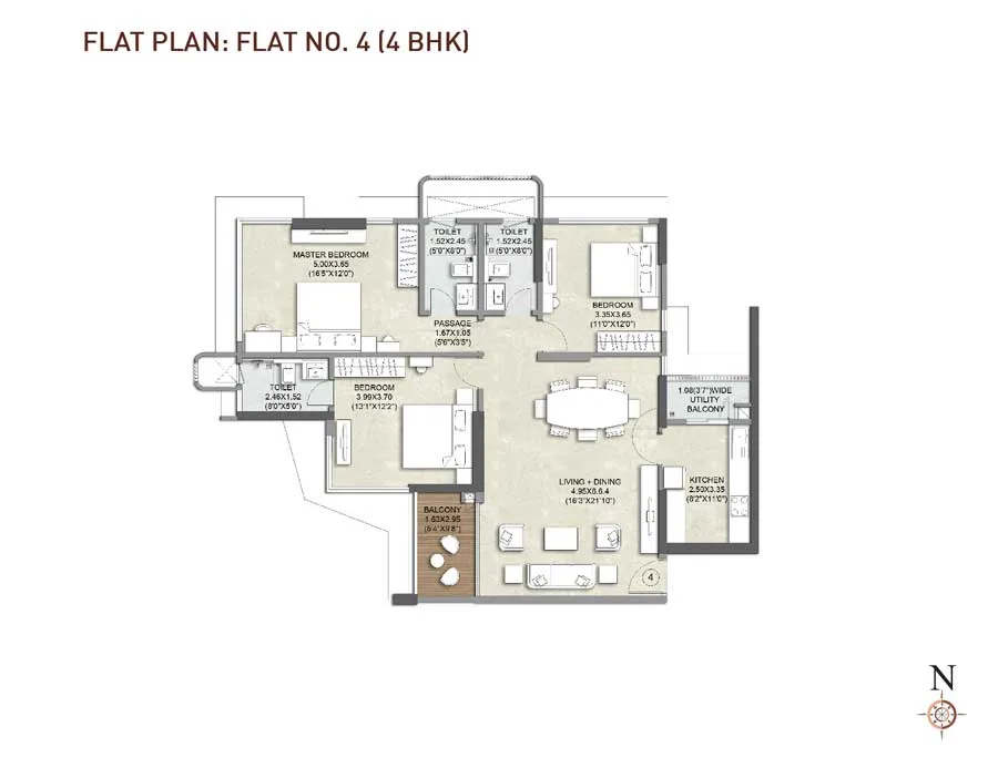 Kalpataru Woodsville Flat No 4-4BHK plan