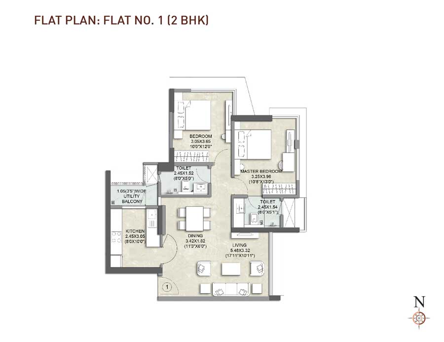 Kalpataru Woodsville Flat No 1-2BHK plan