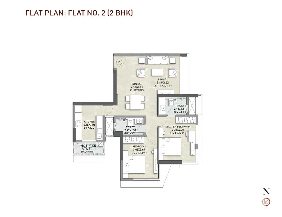 Kalpataru Woodsville Flat No 2-2BHK plan