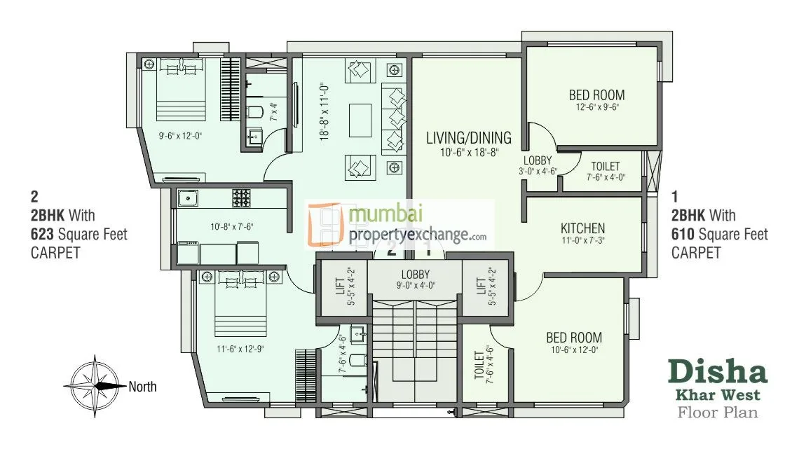 2 BHK Floor Plan