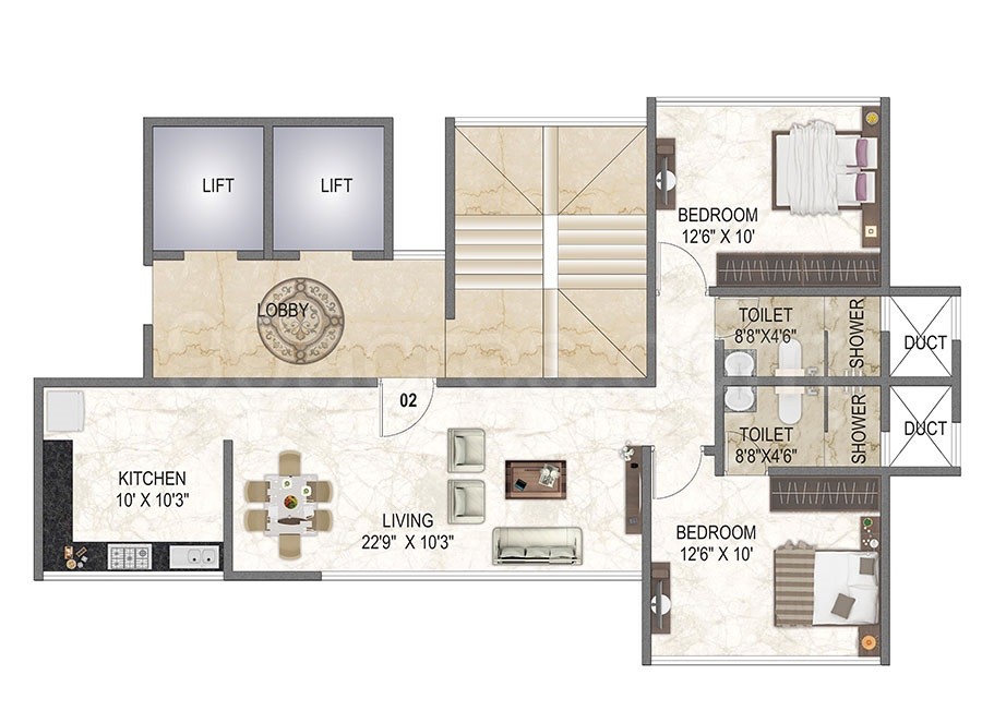 Swiss Boulevard Type B 2BHK Plan