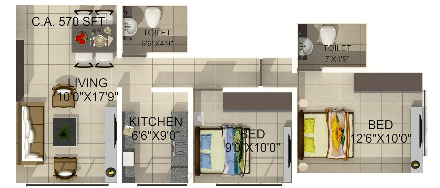 2 BHK Floor plan