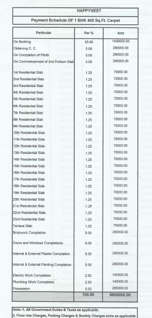 Payment Schedule 1 BHK