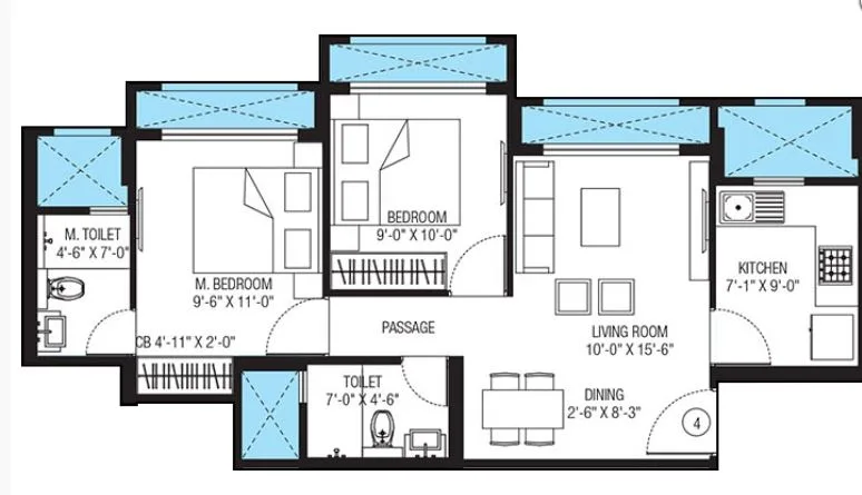 Obelia 2BHK(503 sqft) flrpln