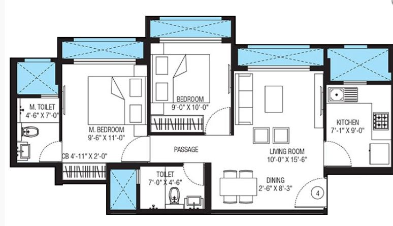 Obelia 2BHK(503 sqft) flrpln