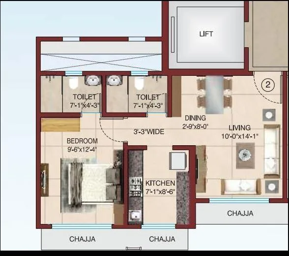 Rudraksha 1BHK plan