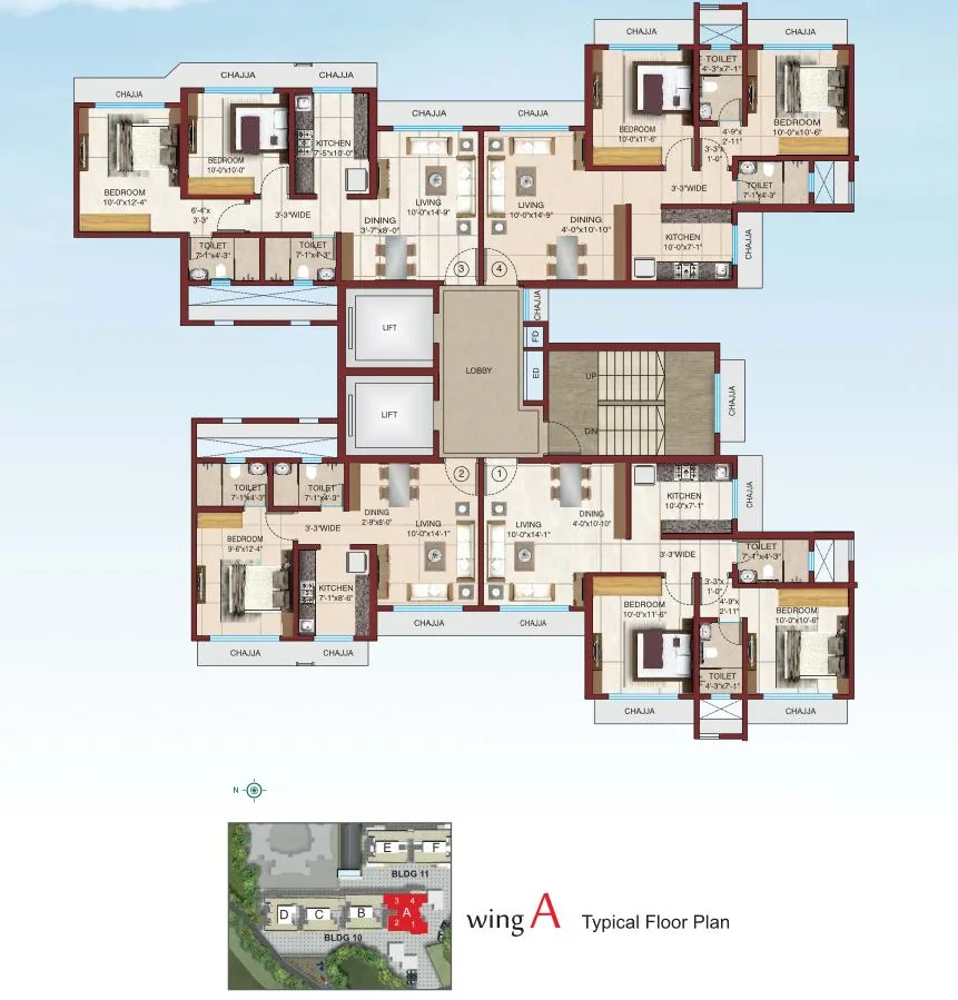 Rudraksha Typical Floor Plan Wing A