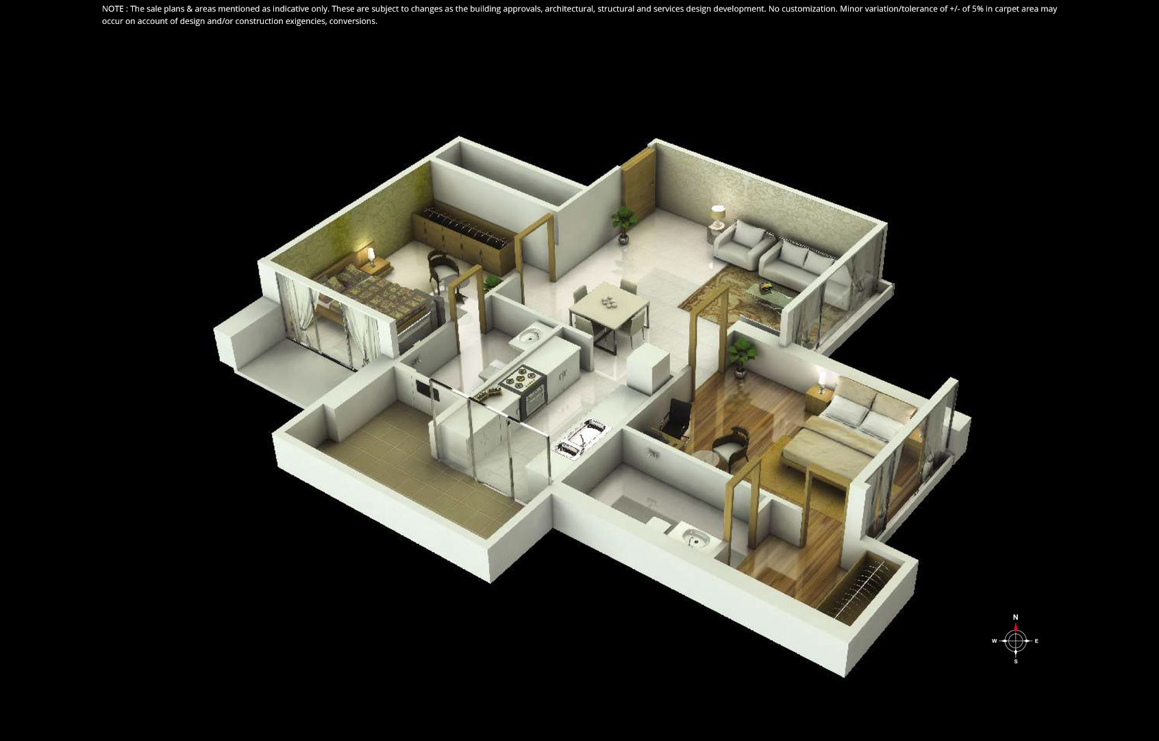 Reagalia 2BHK Isometric Plan Type1
