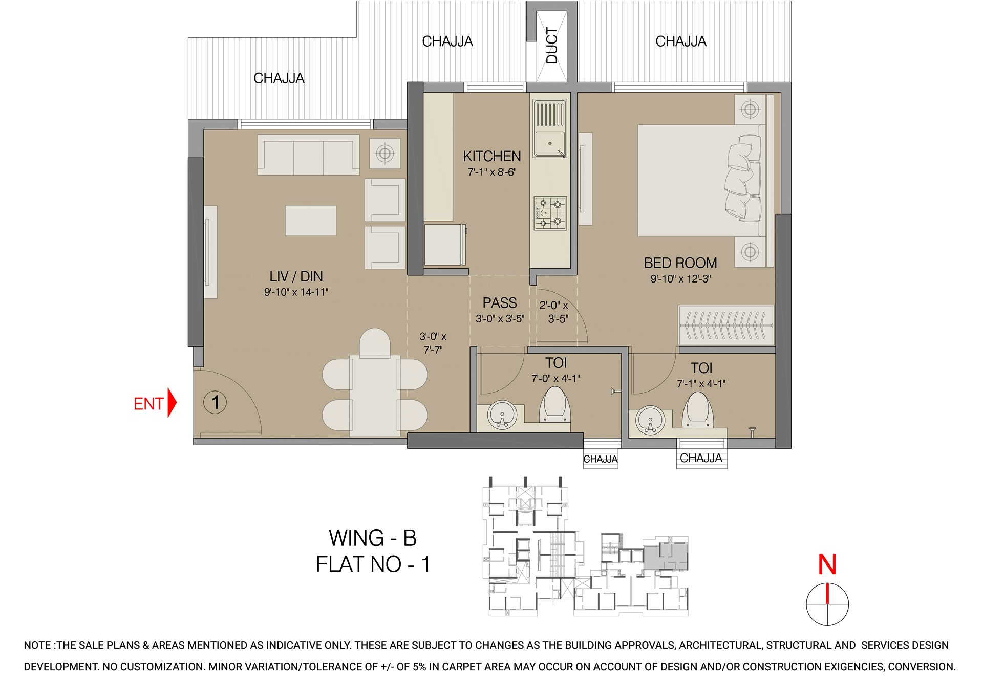 Regalia 1BHK Wing B Unit 01 Plan