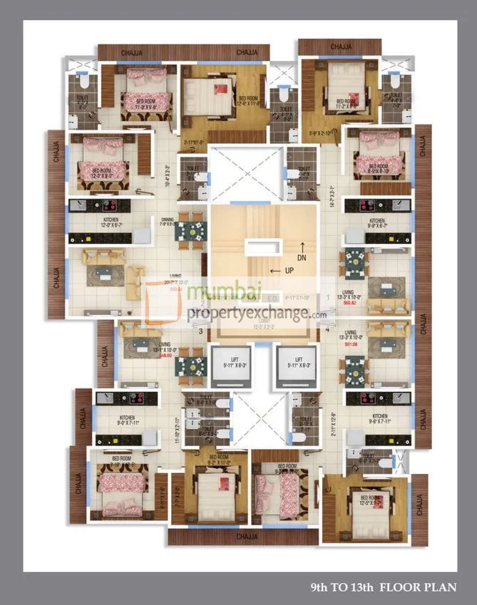 9th-13th Floor Plan