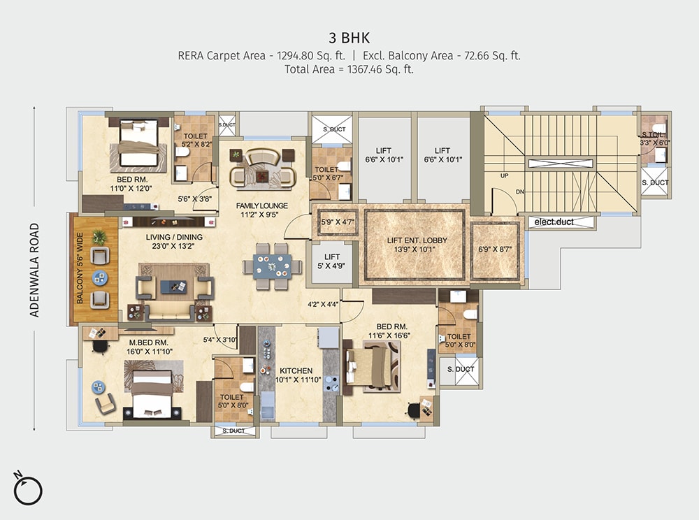 Tridhaatu Athena 3BHK Plan