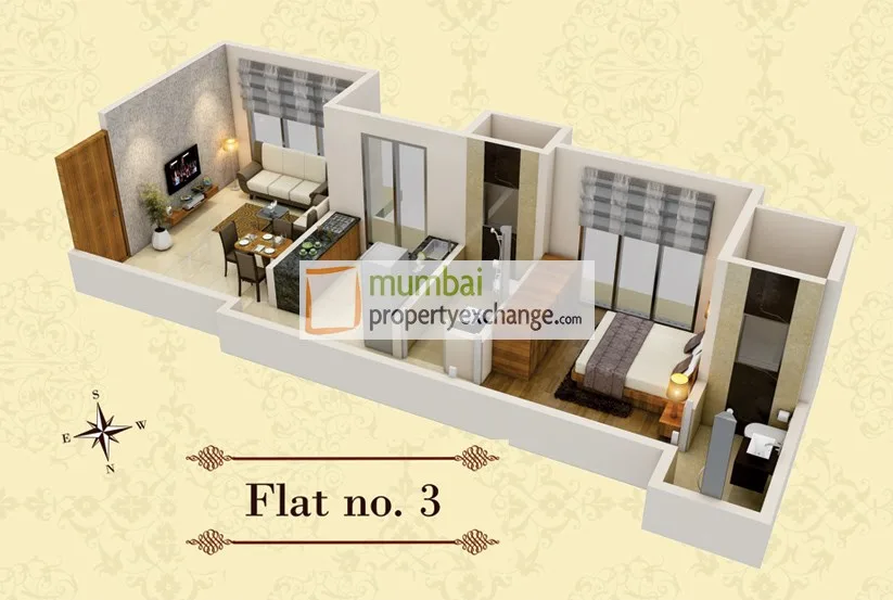 1BHK Plan flat No.3