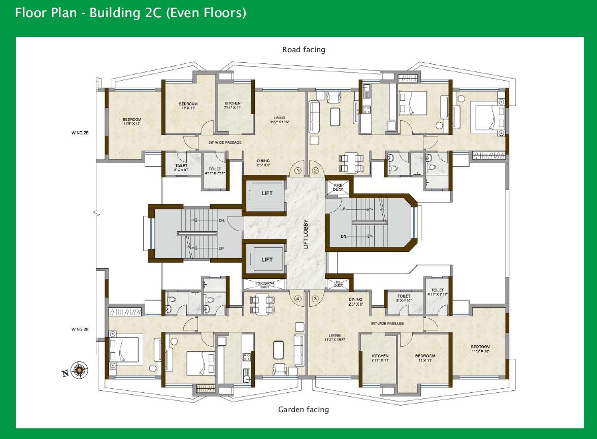 Hills Pristine Floor Plan Bldg 2C Even Floors