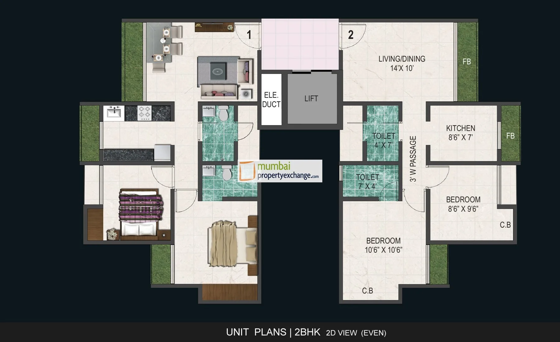 2BHK Floor Plan
