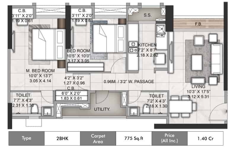 10 Rustomjee Urbania Azziano Thane Wing I 2BHK 775 sqft