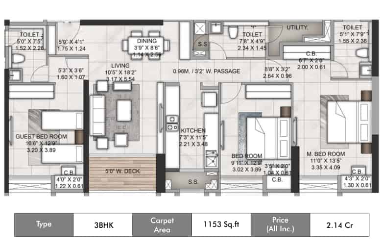 12 Rustomjee Urbania Azziano Thane Wing I 3BHK 1153 sqft
