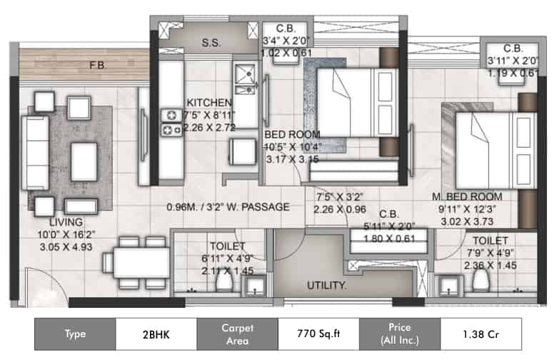 9 Rustomjee Urbania Azziano Thane Wing I 2BHK-770 sqft
