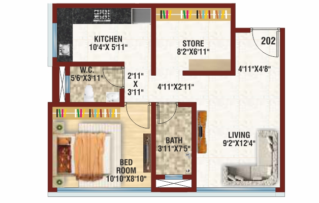Erawah IPSA 1.5BHK Plan (2)
