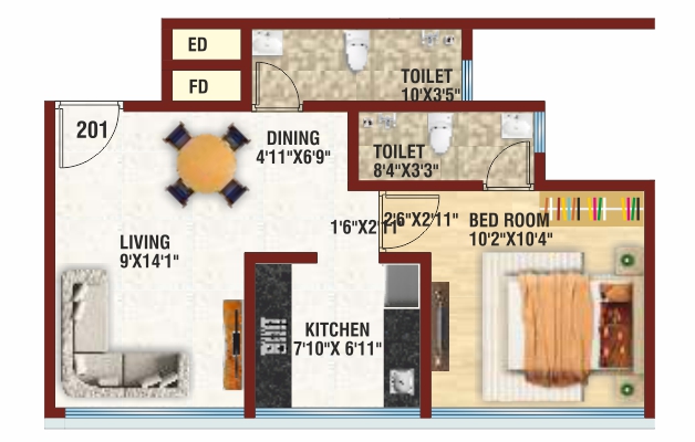 Erawah IPSA 1BHK Plan