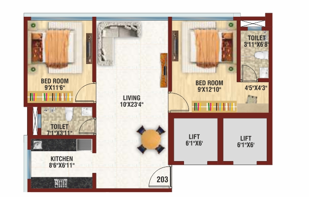 Erawah IPSA 2BHK Plan