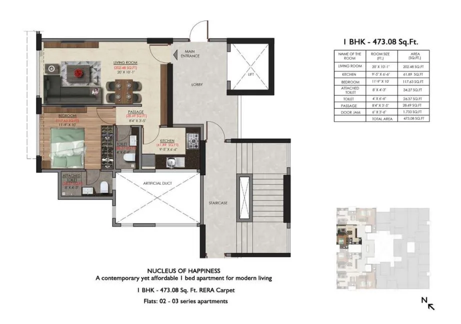 Preksha 1BHK (473 sqft) Unit Plan