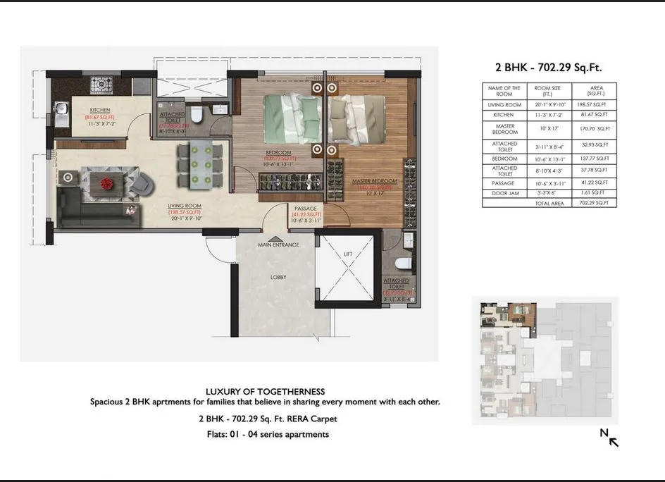 Preksha 2BHK (702 sqft) Unit Plan