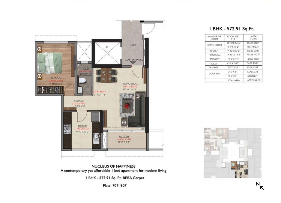 Preksha 1BHK (573 sqft)  Unit Plan