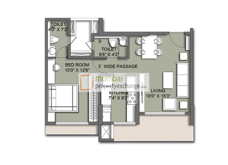 1 BHK Floor Plan