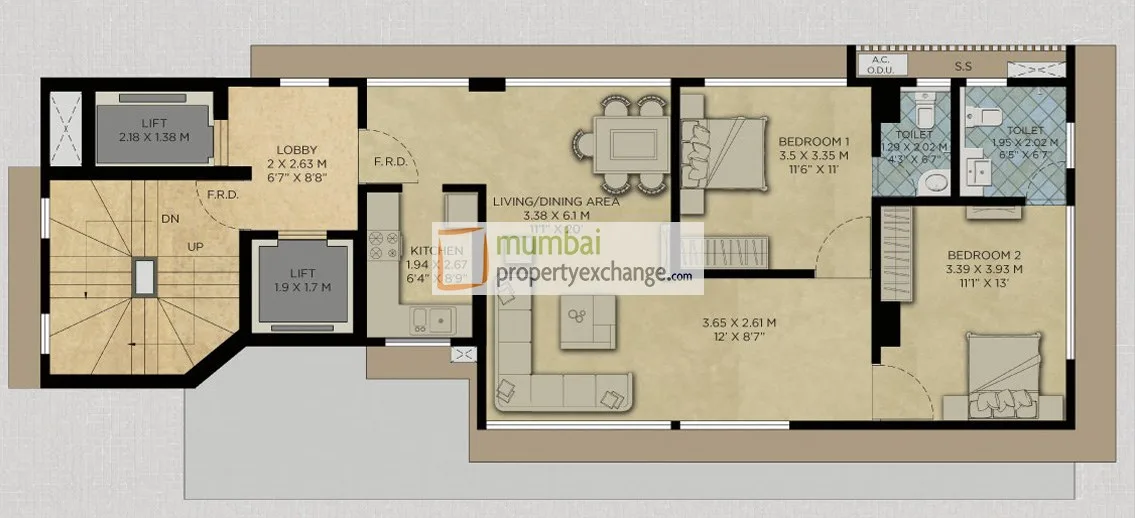 2 BHK Floor Plan