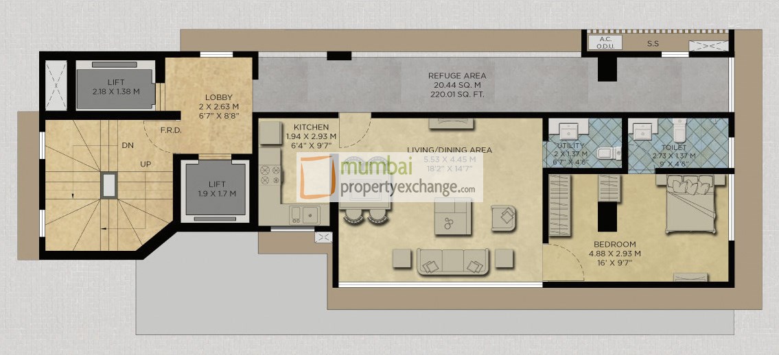 1 BHK Floor Plan