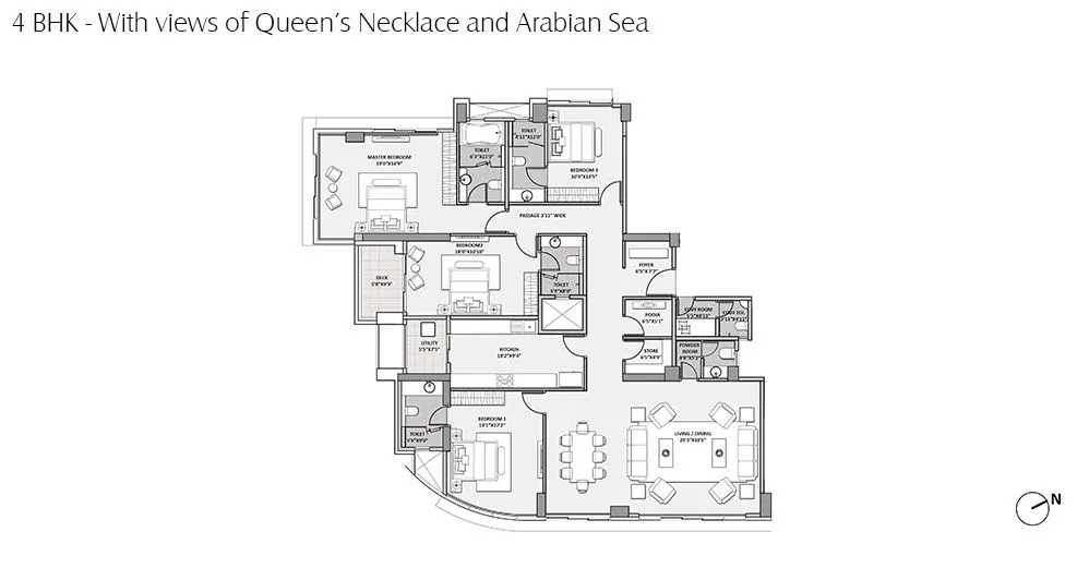 Lodha Seamont 4BHK with Queens Necklance -Arabian Sea View