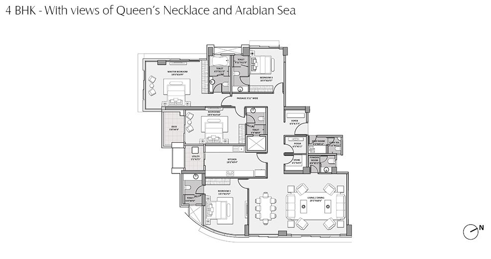 Lodha Seamont 4BHK with Queens Necklance -Arabian Sea View