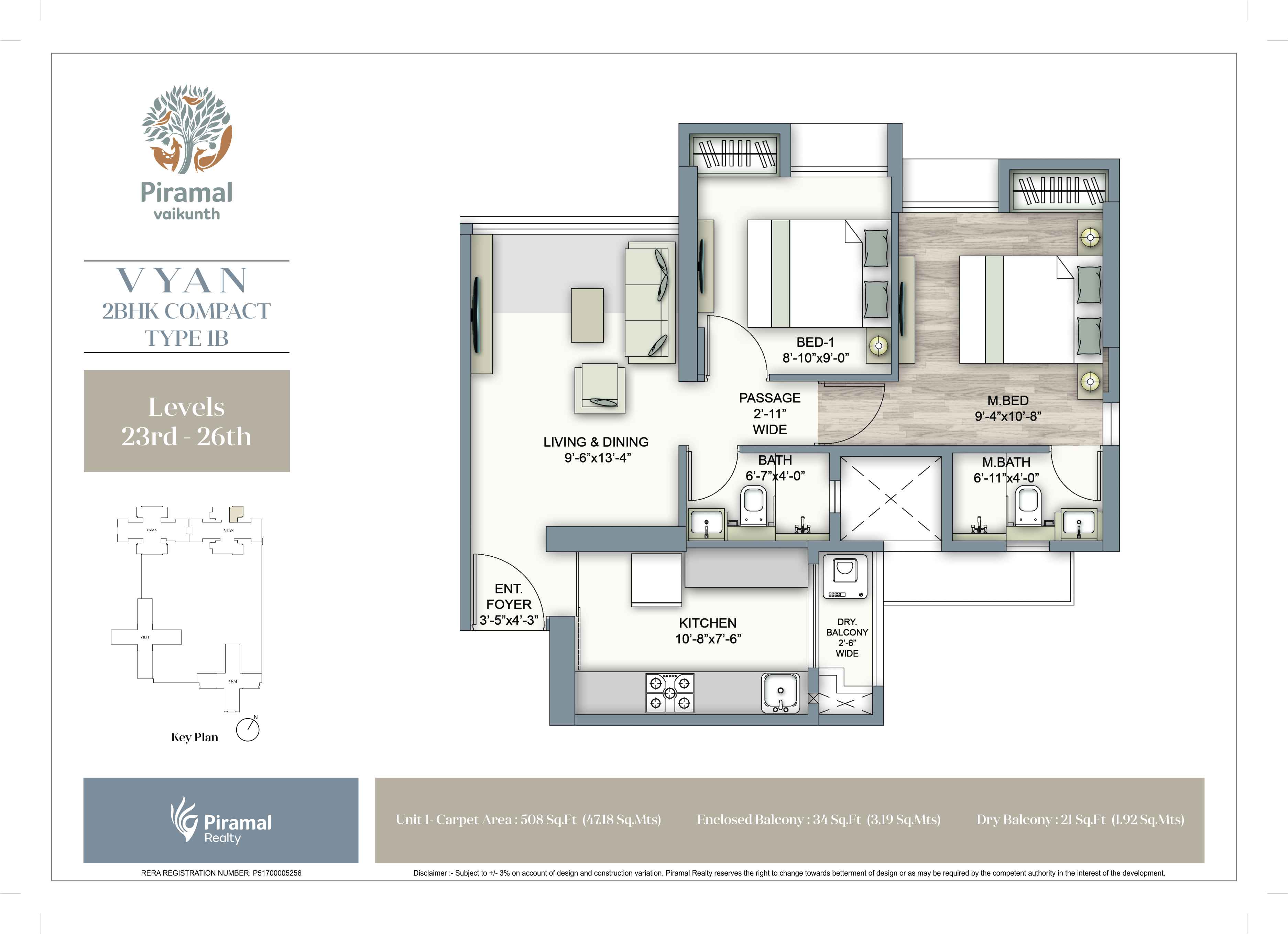 Piramal Vaikunth Vyan Typical Floorplan 2BHK Compact 1B (23-26)