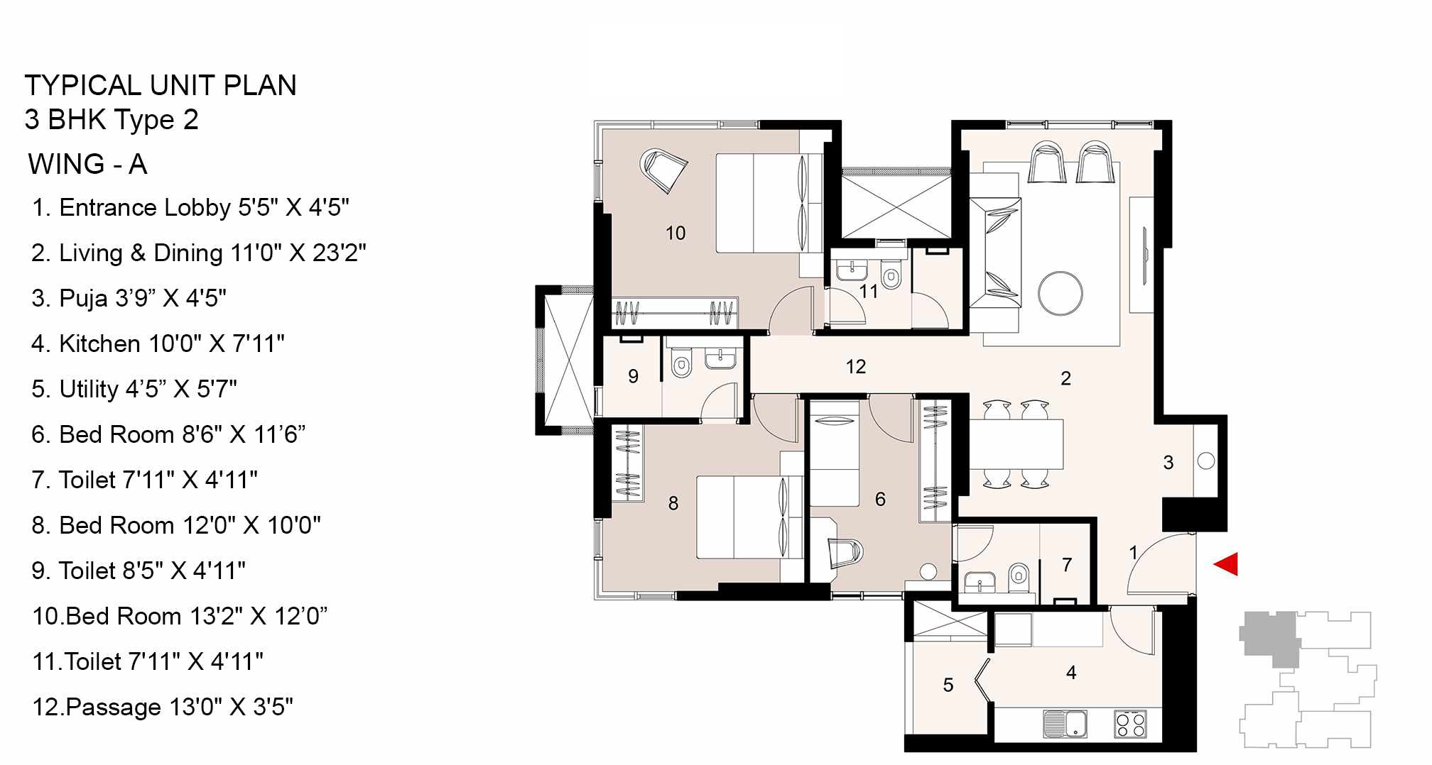 Lodha Parkside 3BHK Wing A Type 2