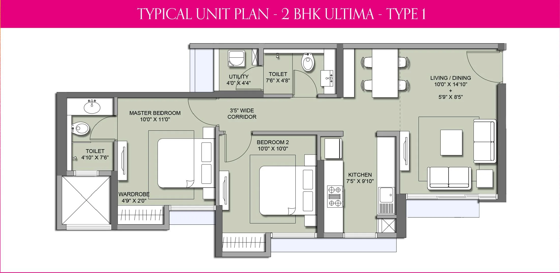 Lodha Codename Bullseye 2BHK Ultima Unit Plan Type-1