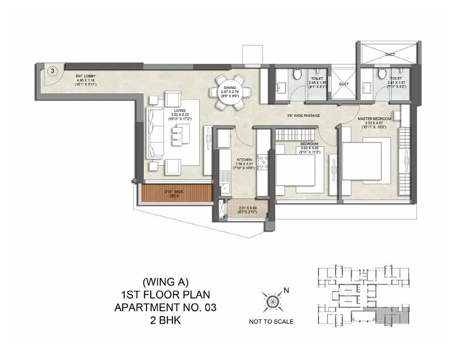 Kalpataru Magnus Wing A Apartment No 3-2BHK 1st flrplan