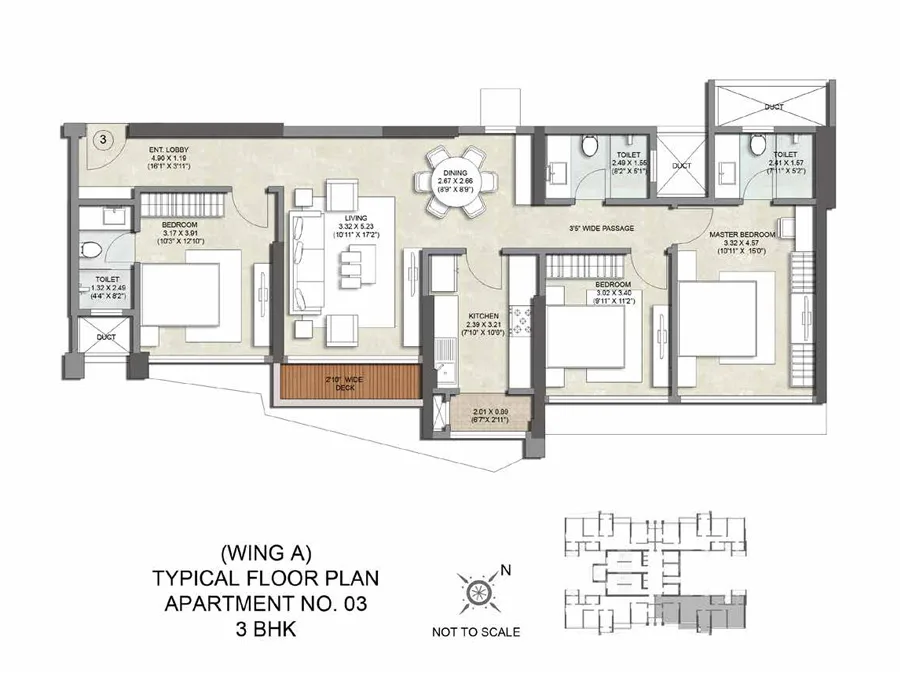 Kalpataru Magnus Wing A Apartment No 3-3BHK Typicalplan