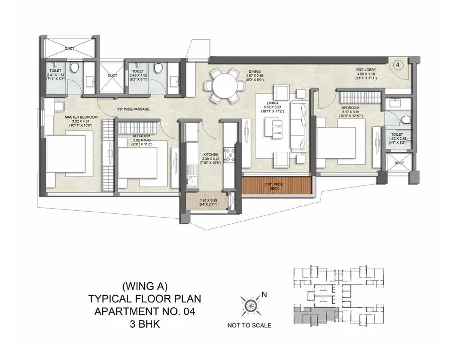 Kalpataru Magnus Wing A Apartment No 4-3BHK Typicalplan