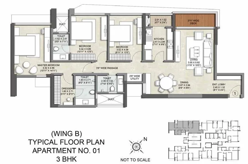 Kalpataru Magnus Wing B Apartment No 1-3BHK Typical Flrpln